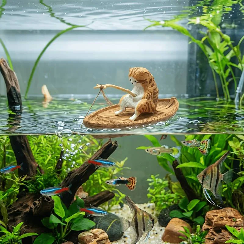 Aquarium Marineland - 1PCS Creative Cat Fishing Boat Aquarium