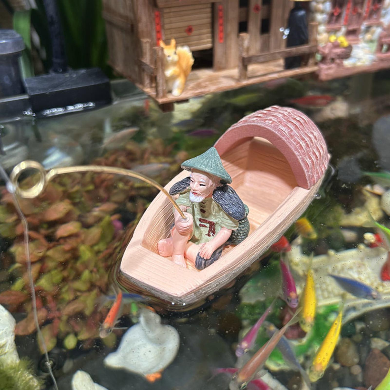 Aquarium Marineland - Resin Floating Fisherman Boat Ornament Mini