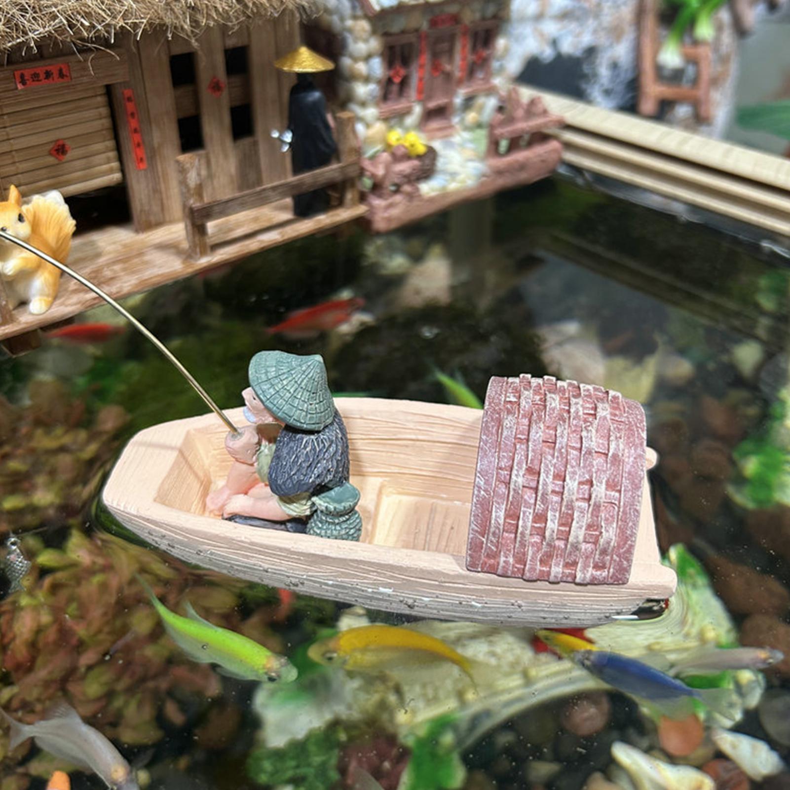 Resin Floating Fisherman Boat  - Aquarium Marineland review and price